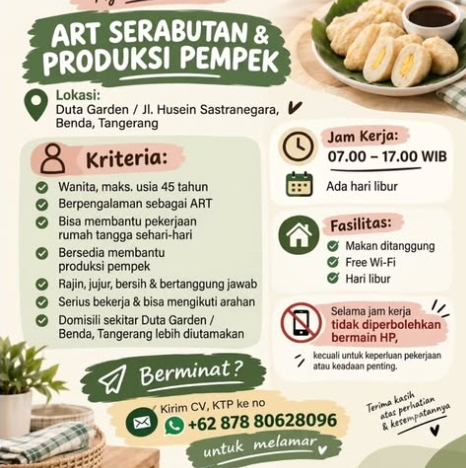 Loker ART SERABUTAN & PRODUKSI PEMPEK