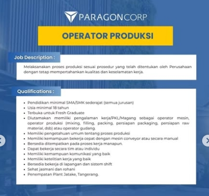 Loker Operator produksi