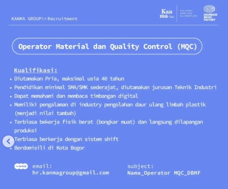 Loker Operator Material dan Quality Control (MQC)