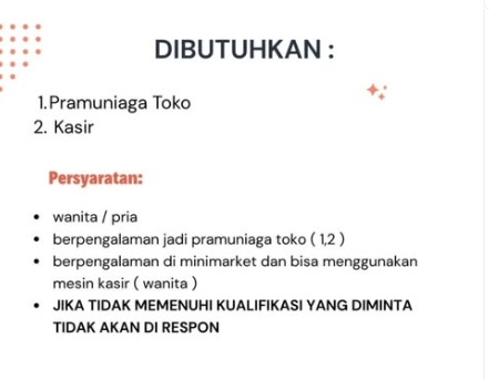 Loker Pramuniaga toko