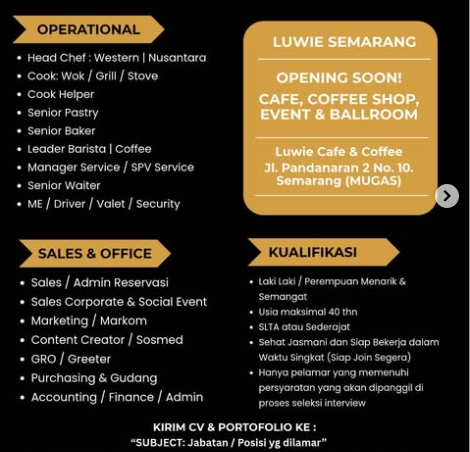 Loker Head Chef : Western | Nusantara