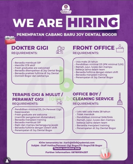 Loker Terapis gigi & mulut / perawat gigi