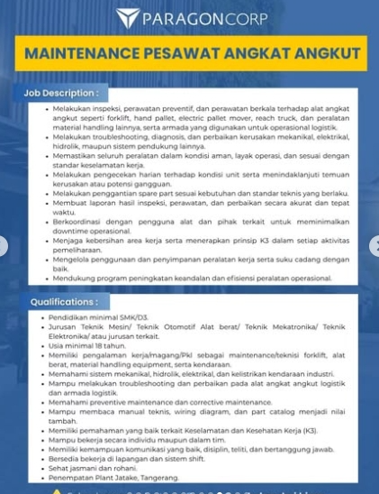 Loker Maintenance pesawat angkat angkut