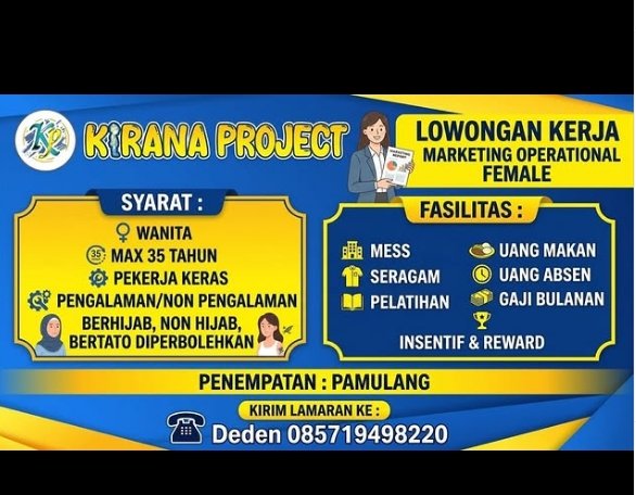 Loker MARKETING OPERATIONAL FEMALE