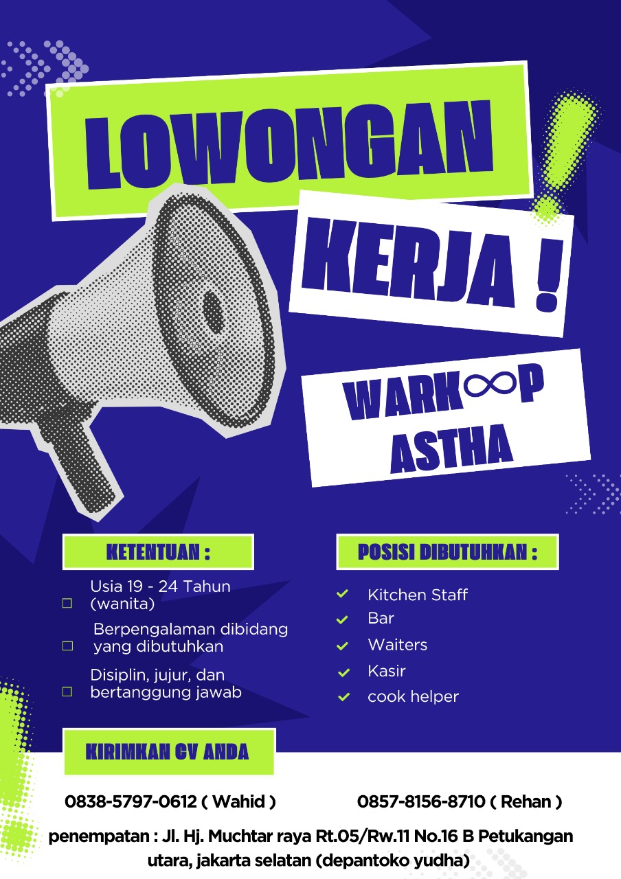 Loker Kitchen Staff Bar Waiters Kasir cook helper