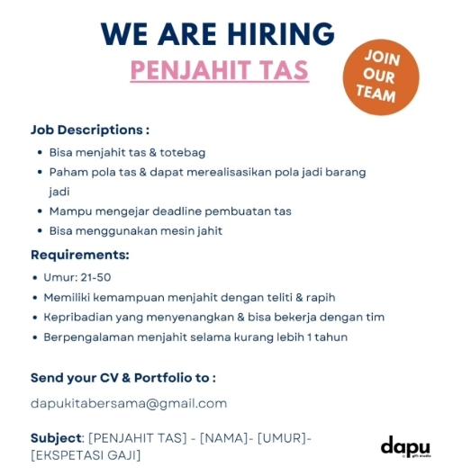 Loker Penjahit tas