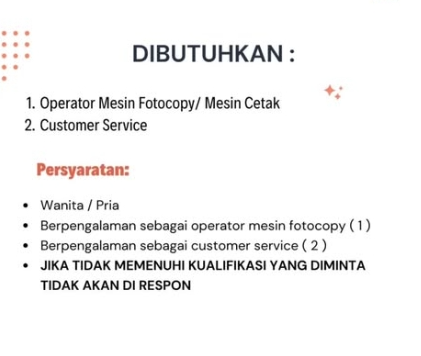 Loker Operator Mesin FotoCopy / Mesin Cetak