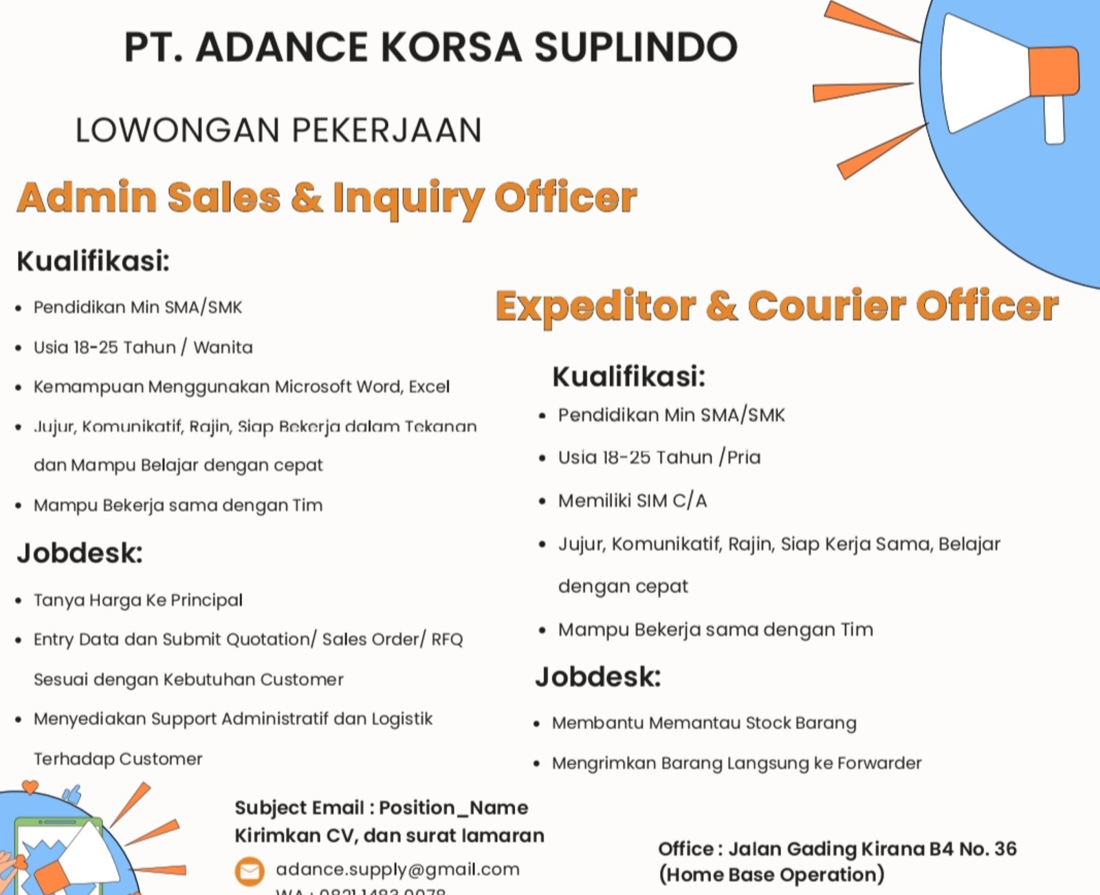 Loker Admin Sales & Inquiry Officer